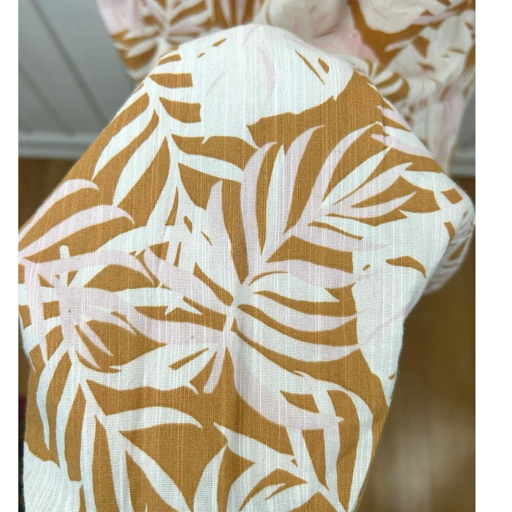 SO Sleeveless Tropical Leaf Midi Dress XL Brown White Pink Cotton Viscose Boho - Picture 2 of 8